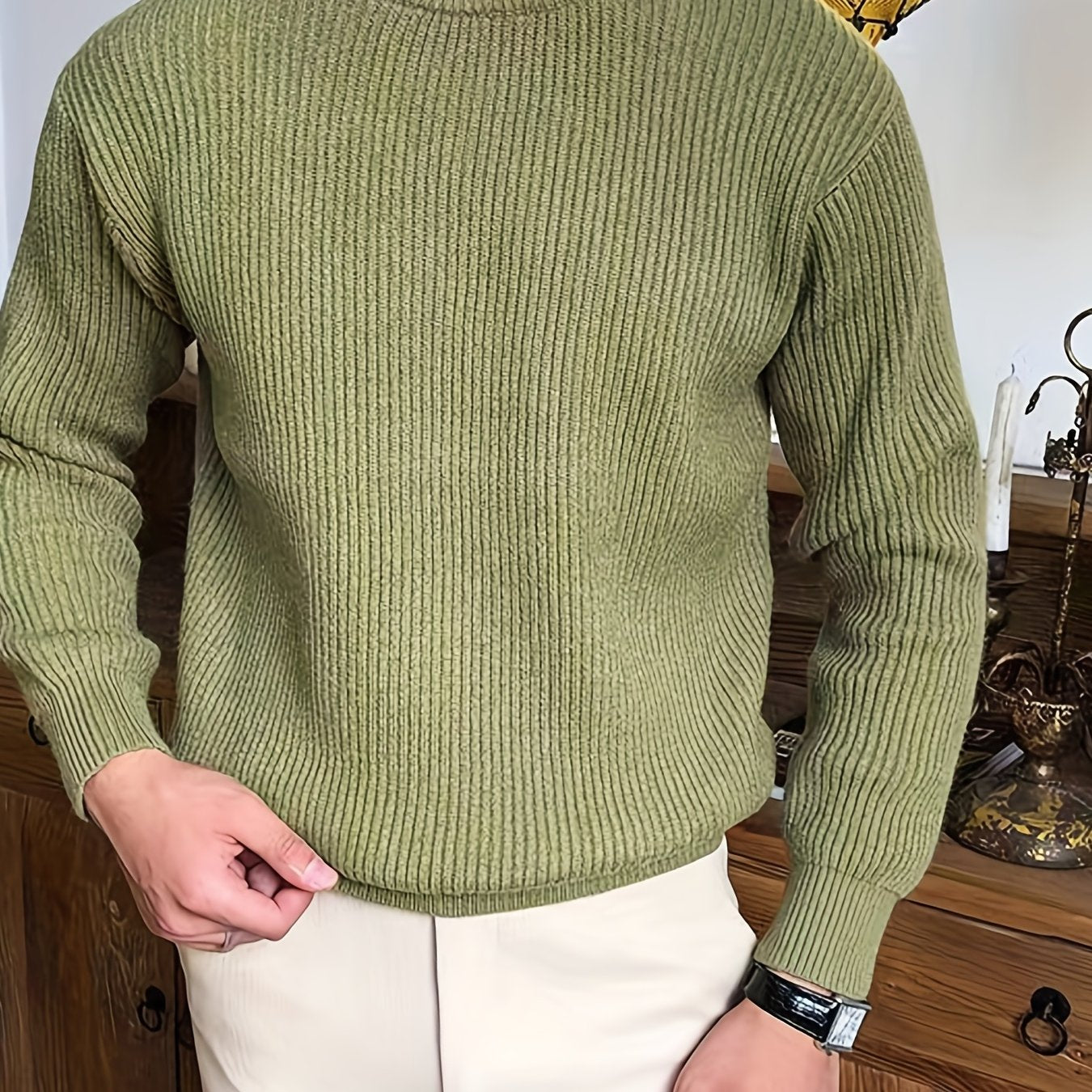 Men's Casual Solid Knitted Sweater Round Neck Pullover For Fall Winter