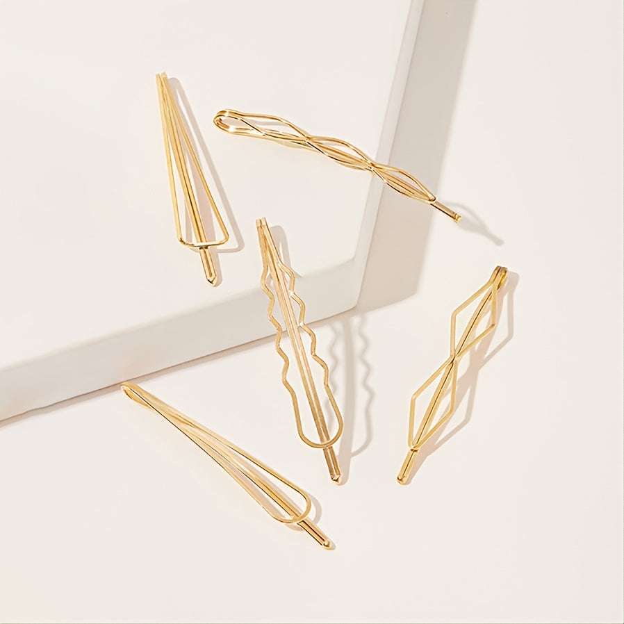5pcs Golden Geometric Hair Clip Women Accessories
