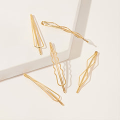 5pcs Golden Geometric Hair Clip Women Accessories