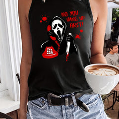 Halloween Cartoon Print Tank Top Sleeveless Crew Neck Summer Top