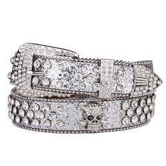 Skull Rhinestone Studded Belt For Women Girls
