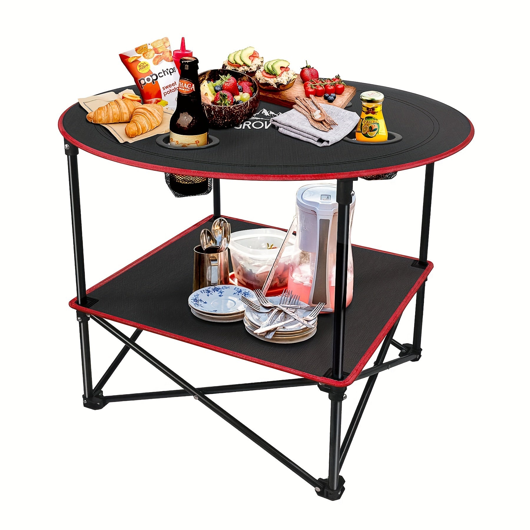 Portable Folding Table with 4 Cup Holders and Bags for BBQ Outdoor Camping