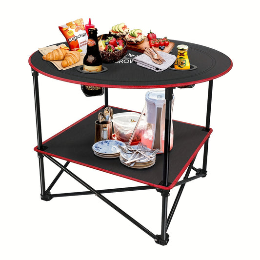 Portable Folding Table with 4 Cup Holders and Bags for BBQ Outdoor Camping