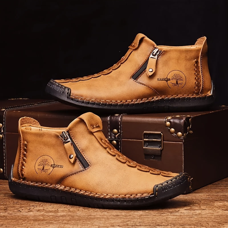 Men's Zipper Ankle Boots Vintage Rubber Sole Outdoor Shoes