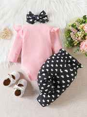 Baby Girls Heart Pattern Bodysuit Romper Outfit Set