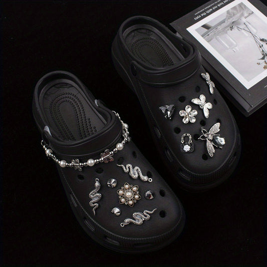 Dark Style Punk Rhinestone Shoe Chain Butterfly Shoe Buckle