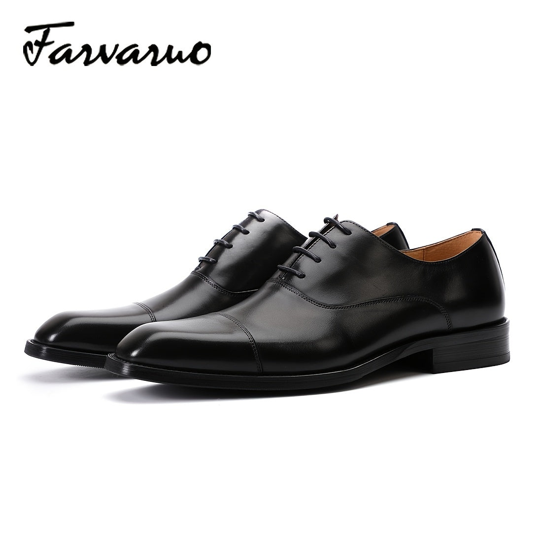 FARWARWO Men's Cap Toe Leather Oxford Shoes Pointed Toe Formal Dress Shoes