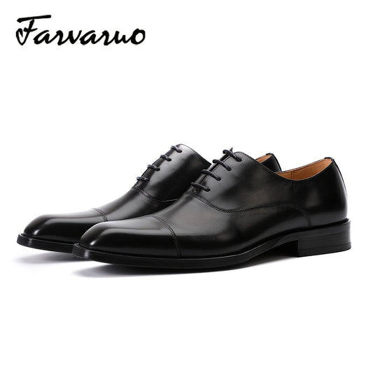 FARWARWO Men's Cap Toe Leather Oxford Shoes Pointed Toe Formal Dress Shoes