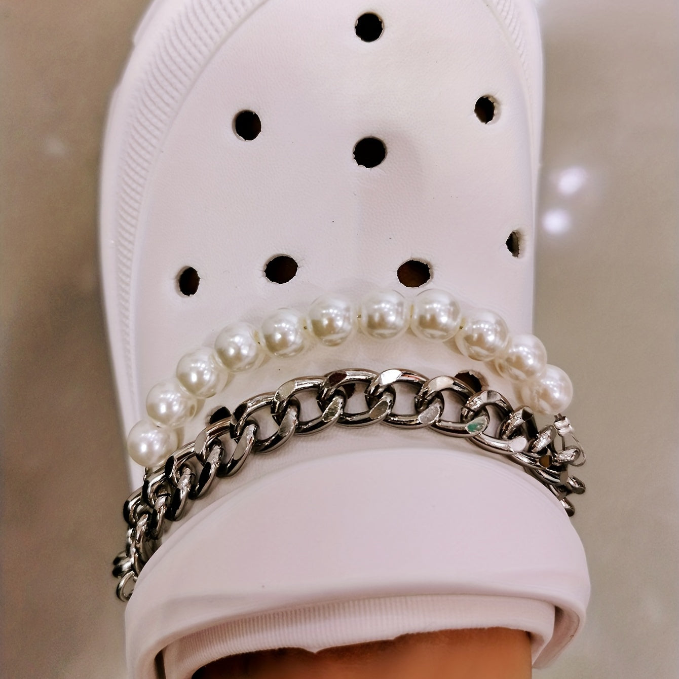 2pcs Faux Pearl Shoe Clogs Chains DIY Accessories