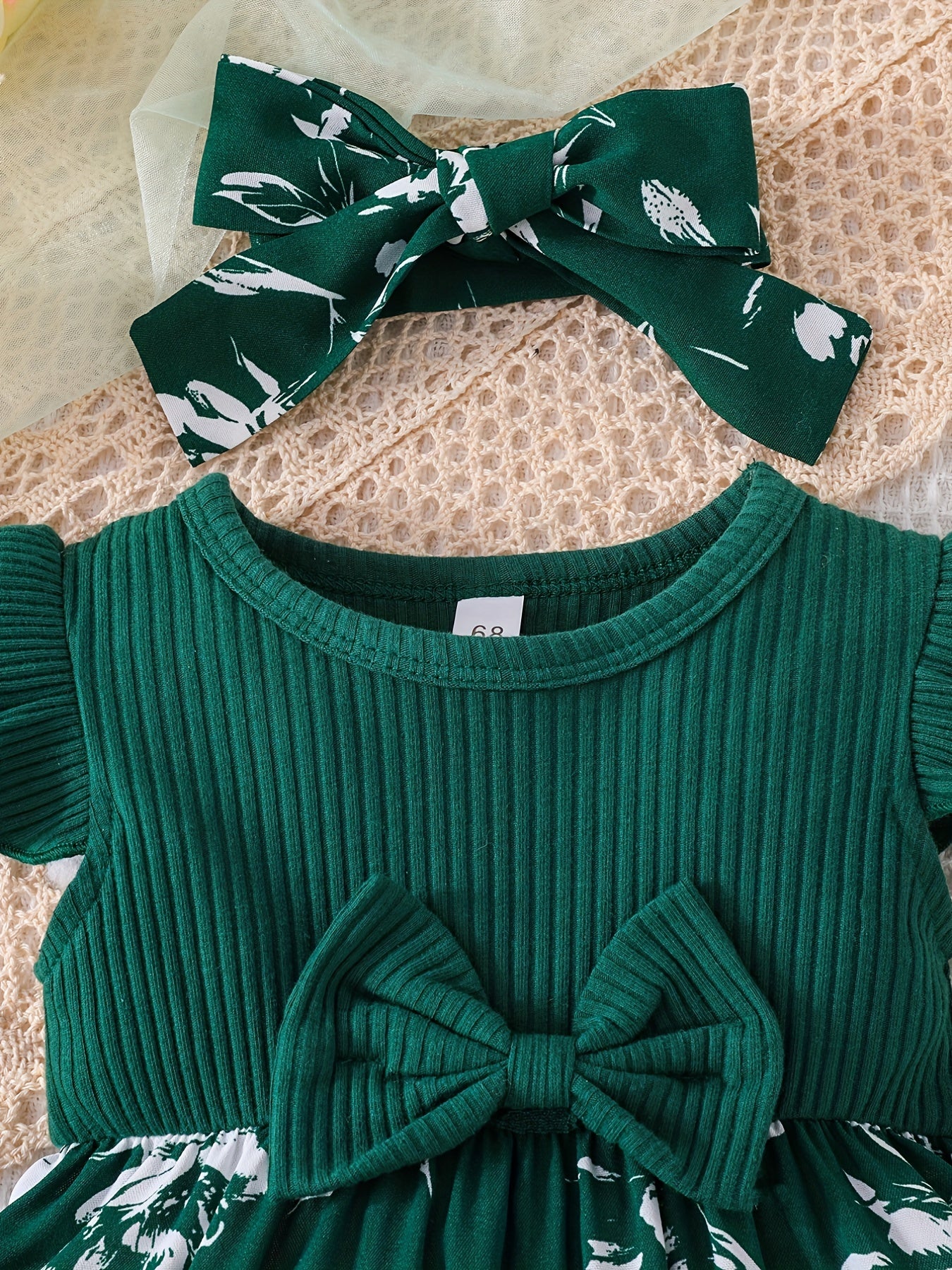 Baby Girls Casual Floral Print Dress & Headband Set