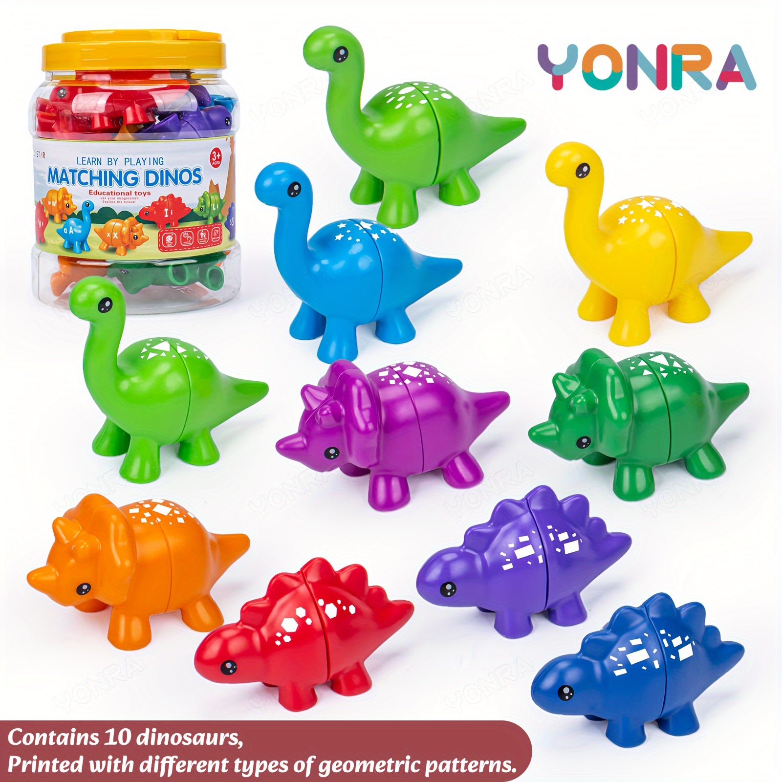 Dinosaur Pairing Toy Alphabet Number Pattern with Storage Bucket