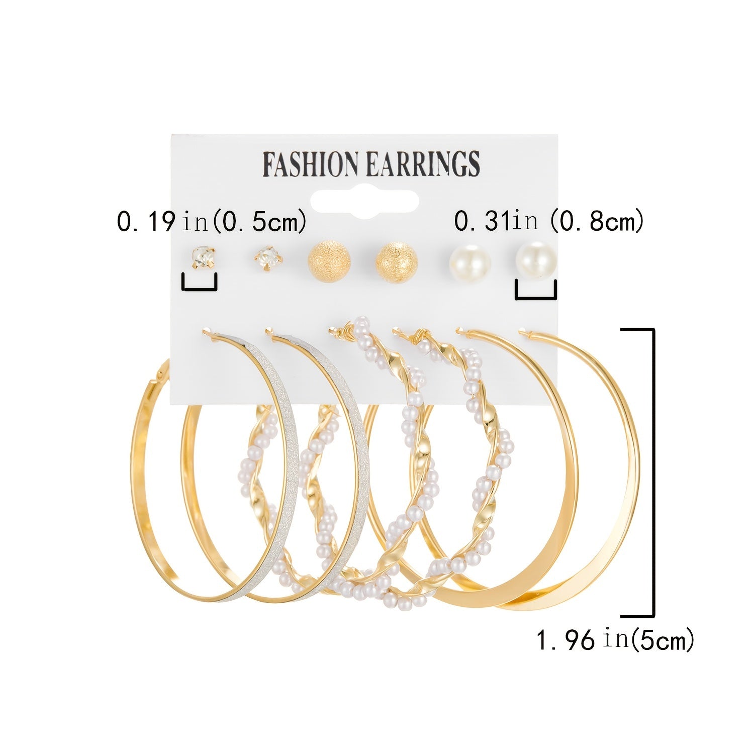 6Pairs Metal Stud Hoop Earrings Set For Women Girls