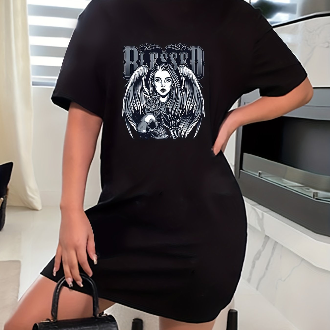  Goth Dress Women's Plus Cartoon Figure & Skull Print Dress