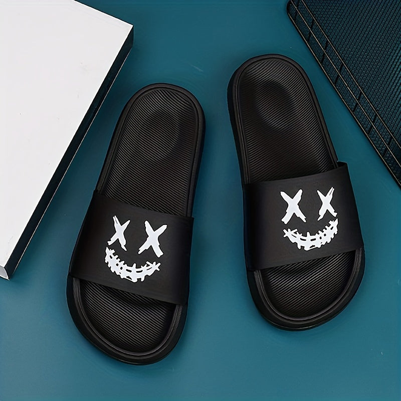 Men's Cartoon Smile Slip On Slides Soft Sole Slippers