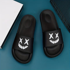 Men's Cartoon Smile Slip On Slides Soft Sole Slippers