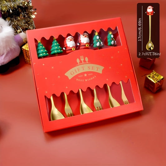 Christmas Cartoon Fruit Fork And Spoon Set Stainless Steel Tableware