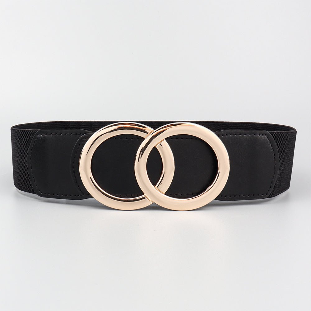 Women's Elastic Pu Leather Waist Belt Double Circle Letter Waist Cover