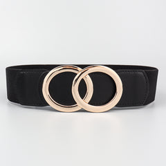 Women's Elastic Pu Leather Waist Belt Double Circle Letter Waist Cover