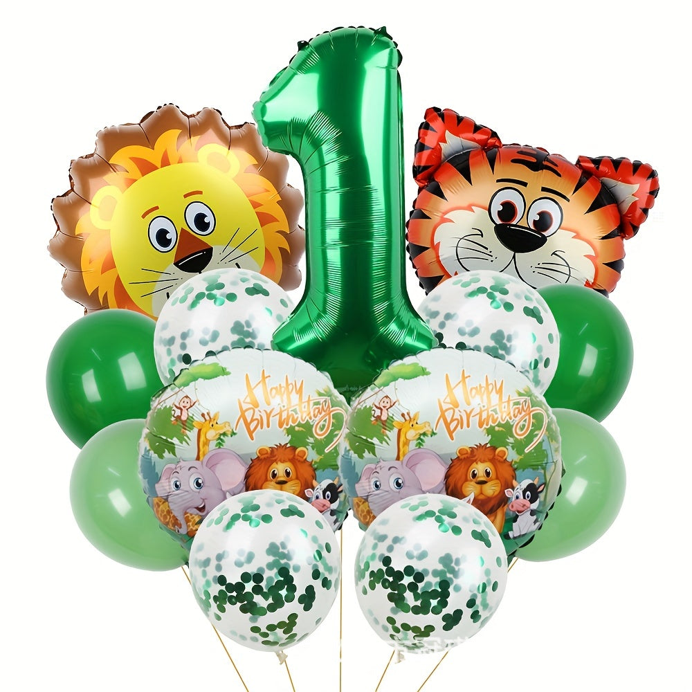 13pcs Jungle Wildlife Balloon Set for Boys' Birthday & Baby Showers
