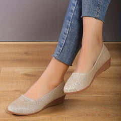 Glitter Wedge Shoes Soft Sole Slip On Flat Shoes