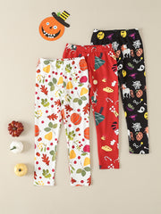 3 Pcs Girls' Halloween & Christmas Stretch Leggings Pants
