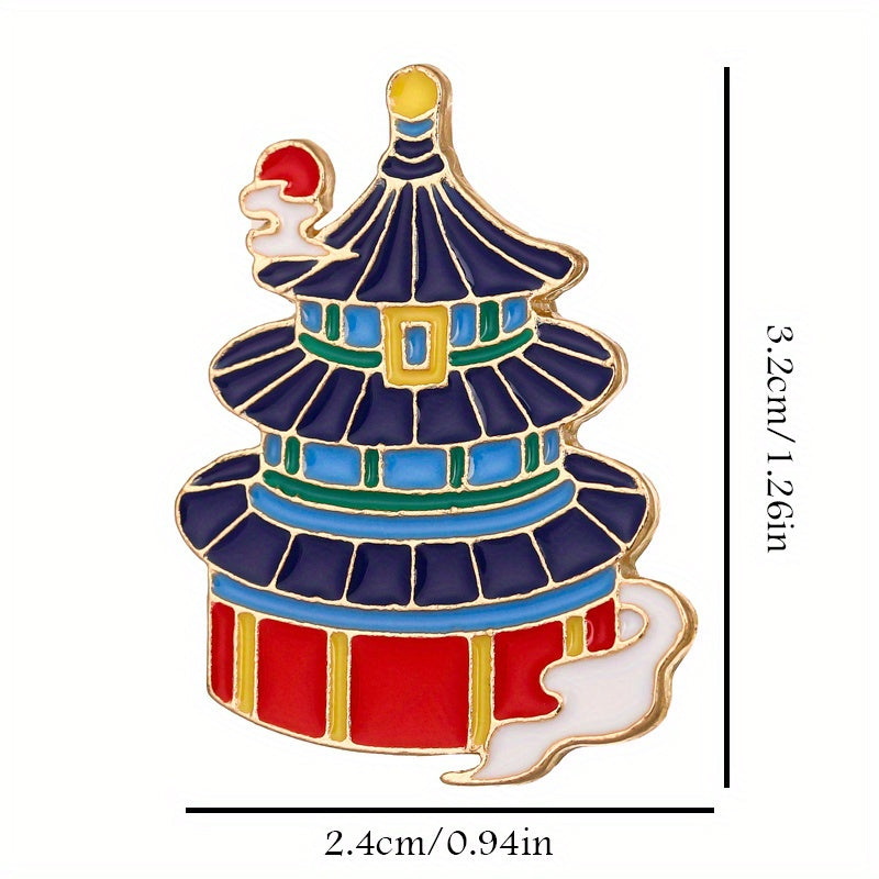 Chinese Style Scenic Monument Brooch DIY Clothes Hat Bag Backpack Accessory