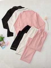3 Sets Heart Print Pajama Set Long Sleeve Top & Pants Sleepwear