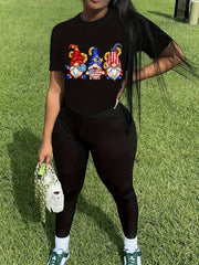  Cat & Slogan Print Tee & Leggings Set