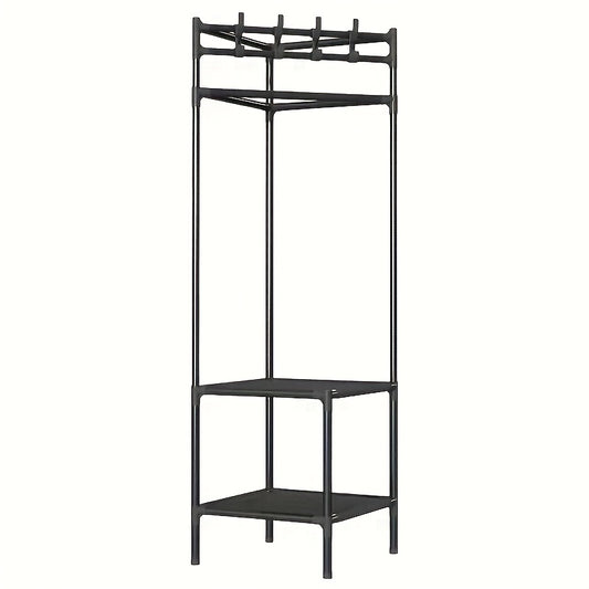 Corner Coat Rack Foyer Shoe Rack Standing Coat Rack with Storage Shelves