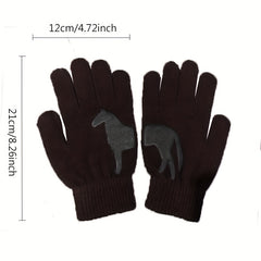 Plush Thickened Horse Decor Gloves for Women
