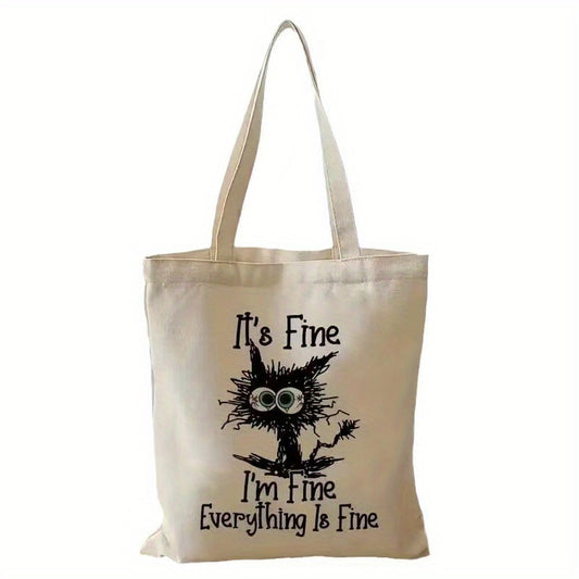 Cat Print Tote Bag Lightweight Canvas Shoulder Bag