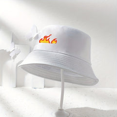 Flame Embroidery Bucket Hat Casual Hip Hop Basin Hat Solid Unisex Fisherman Cap