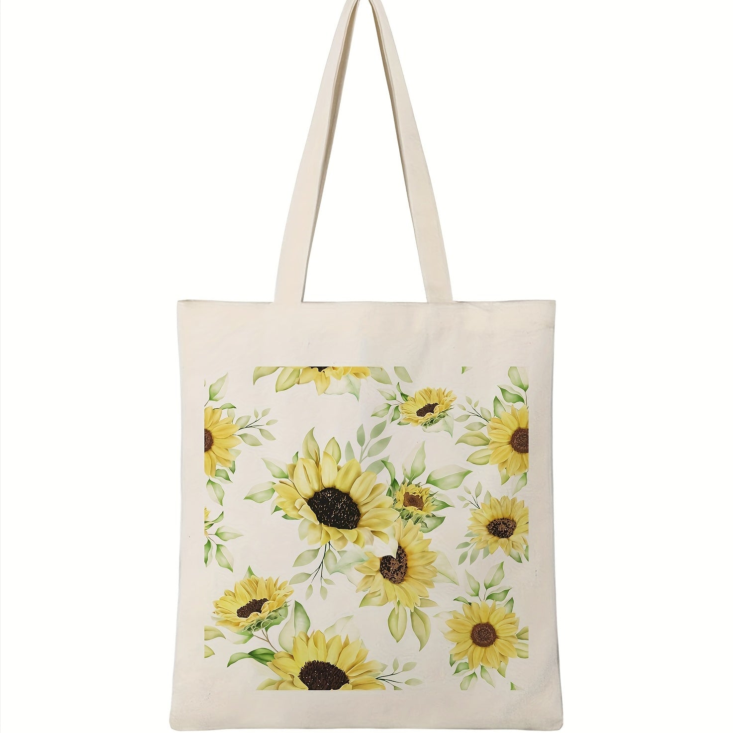 Sunflower Print Canvas Shoulder Bag Lightweight Shopping Bag