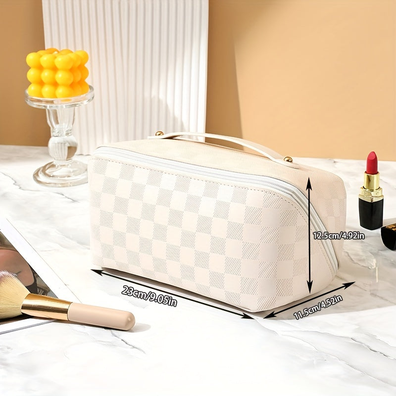 Plaid Pattern Makeup Zipper Bag Lightweight Cosmetic Travel Toiletry Wash Bag