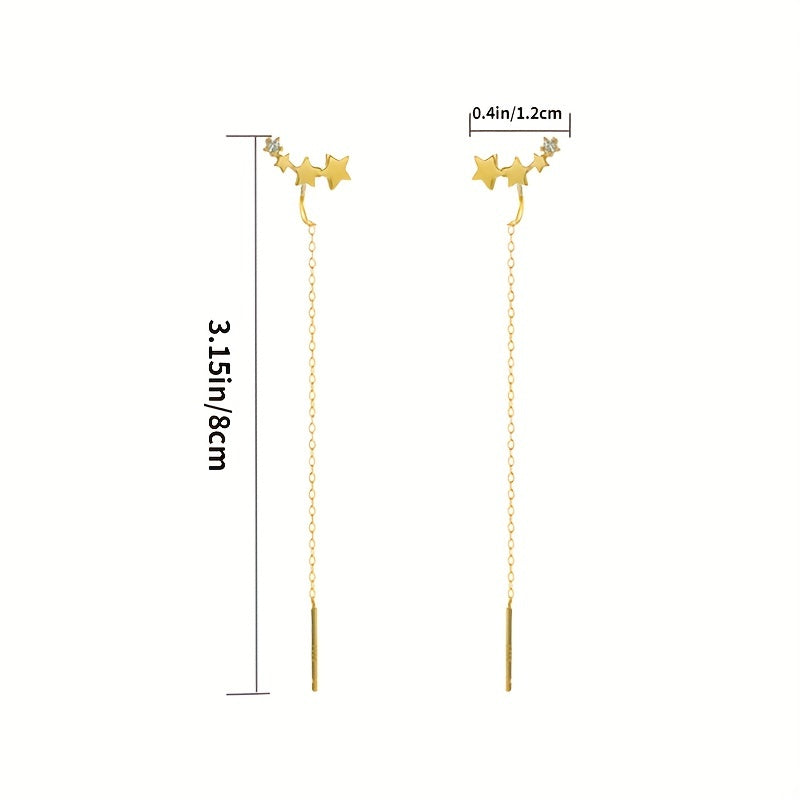 Long Chain Tassel Star Earrings Copper Zircon Jewelry Gift
