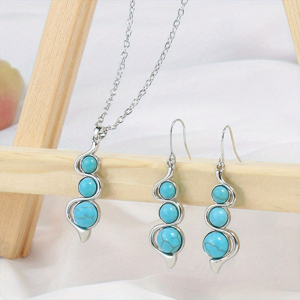 Vintage Silver Turquoise Earrings Necklace Set