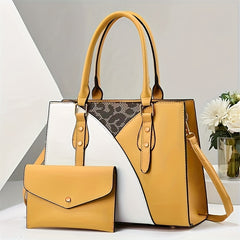 Colorblock Women's Tote Bag Set With Envelope Clutch