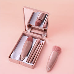 Portable Makeup Mirror & Brush Set with Storage Box
