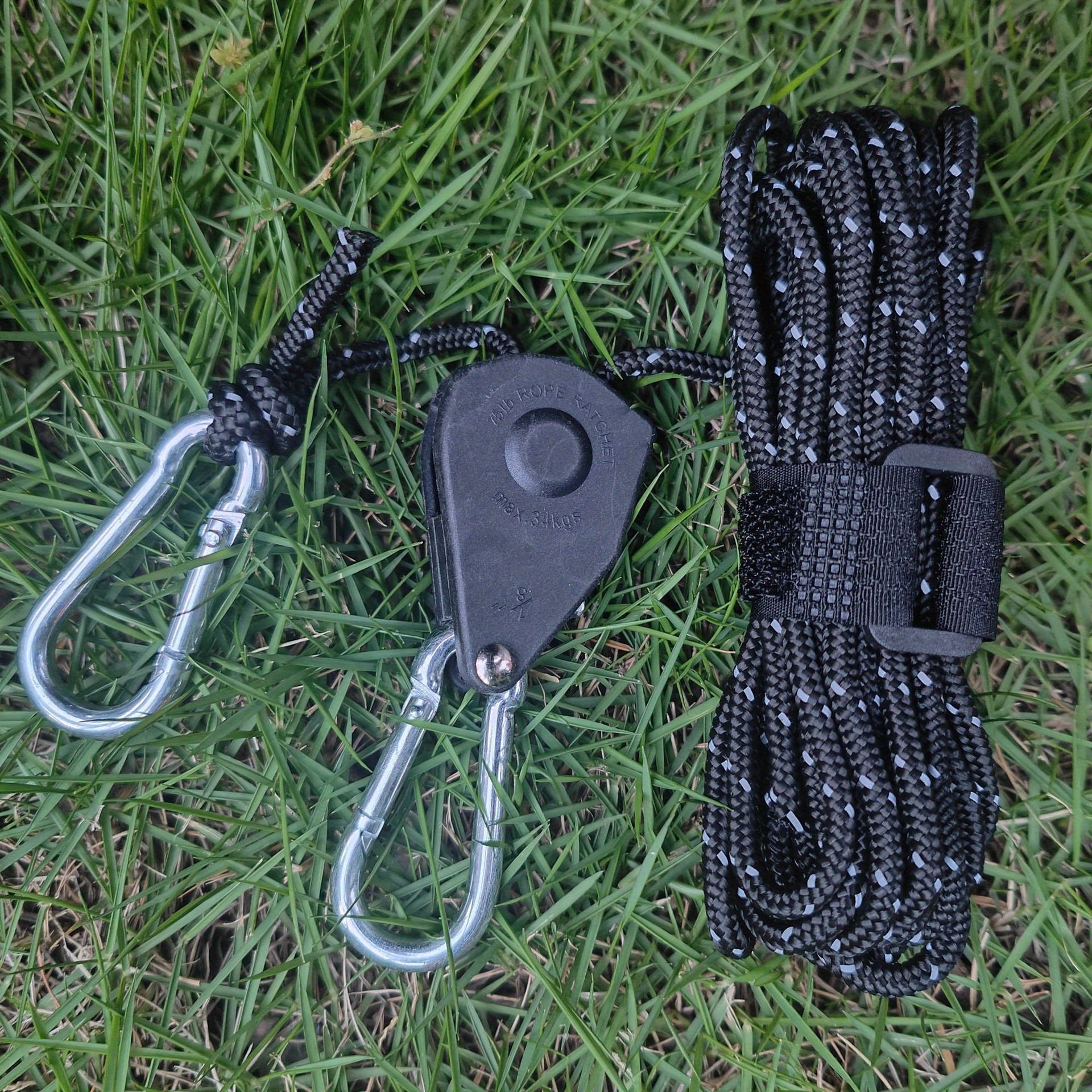 5M Reflective Camping Rope with Pulley, Reusable Tent Tie Down Rope