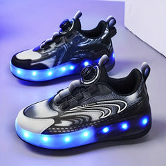 Girl's LED Light Up Roller Shoes with Rotating Buckle - Comfy Wheel Skate