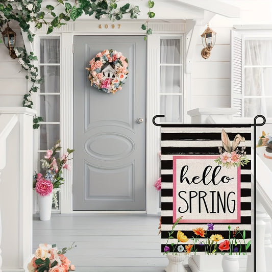 Spring Flower Garden Flag Double Sided Burlap 30x45cm Bunny Sign Yard Decor