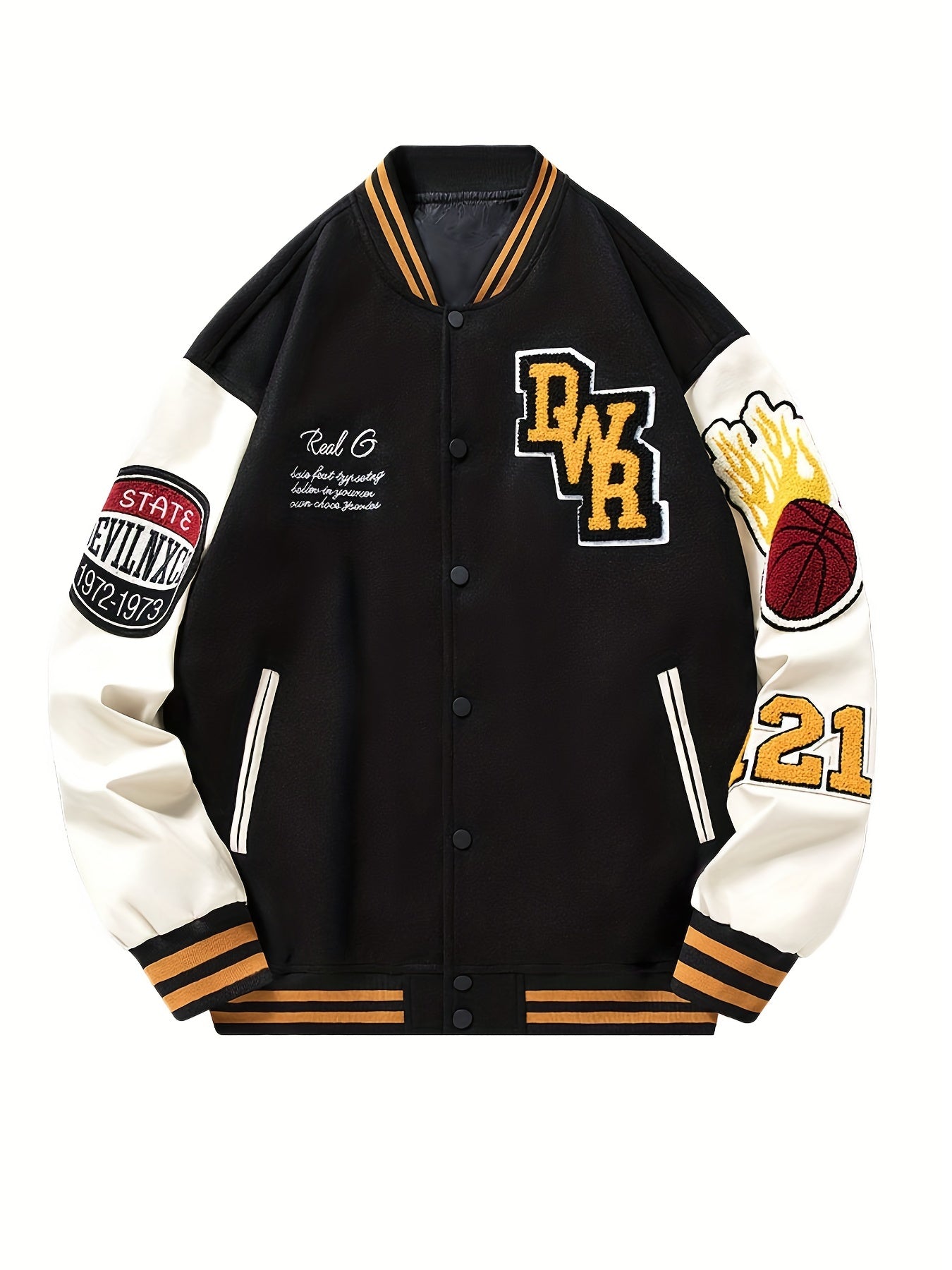 Vintage Embroidery Letter Varsity Jacket Men's Casual Block Button Up Jacket