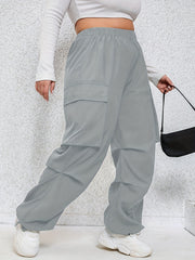  Solid High Rise Wide Leg Cargo Pants