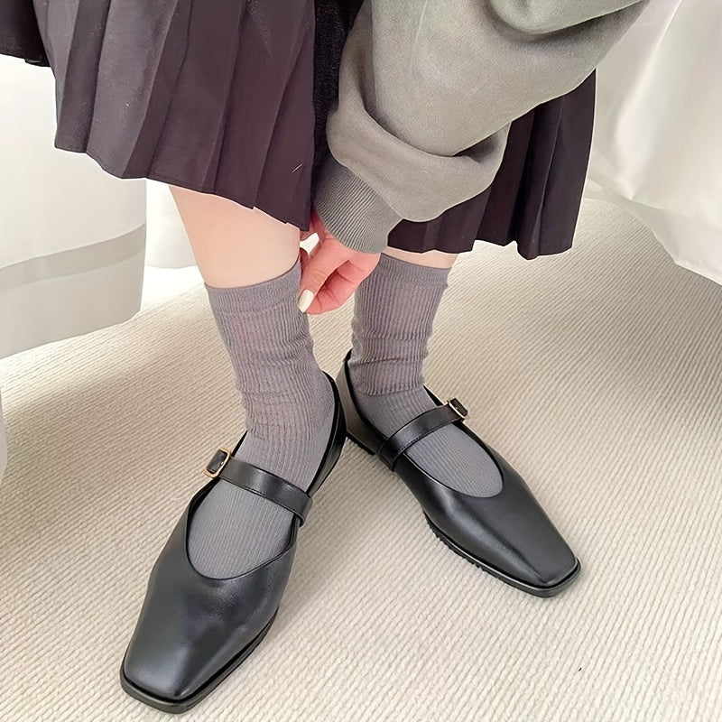3 Pairs Lightweight Ribbed Socks Comfy & Breathable Women's Mid Tube Stockings