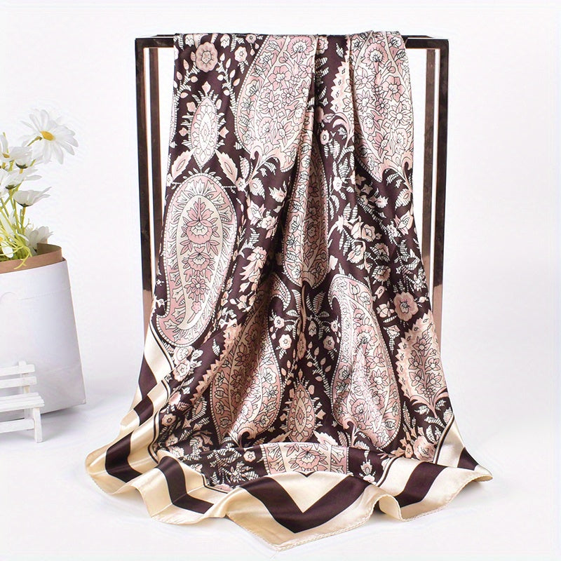 Boho Paisley Print Bandana Vintage Silk Square Scarf Casual Satin Shawl