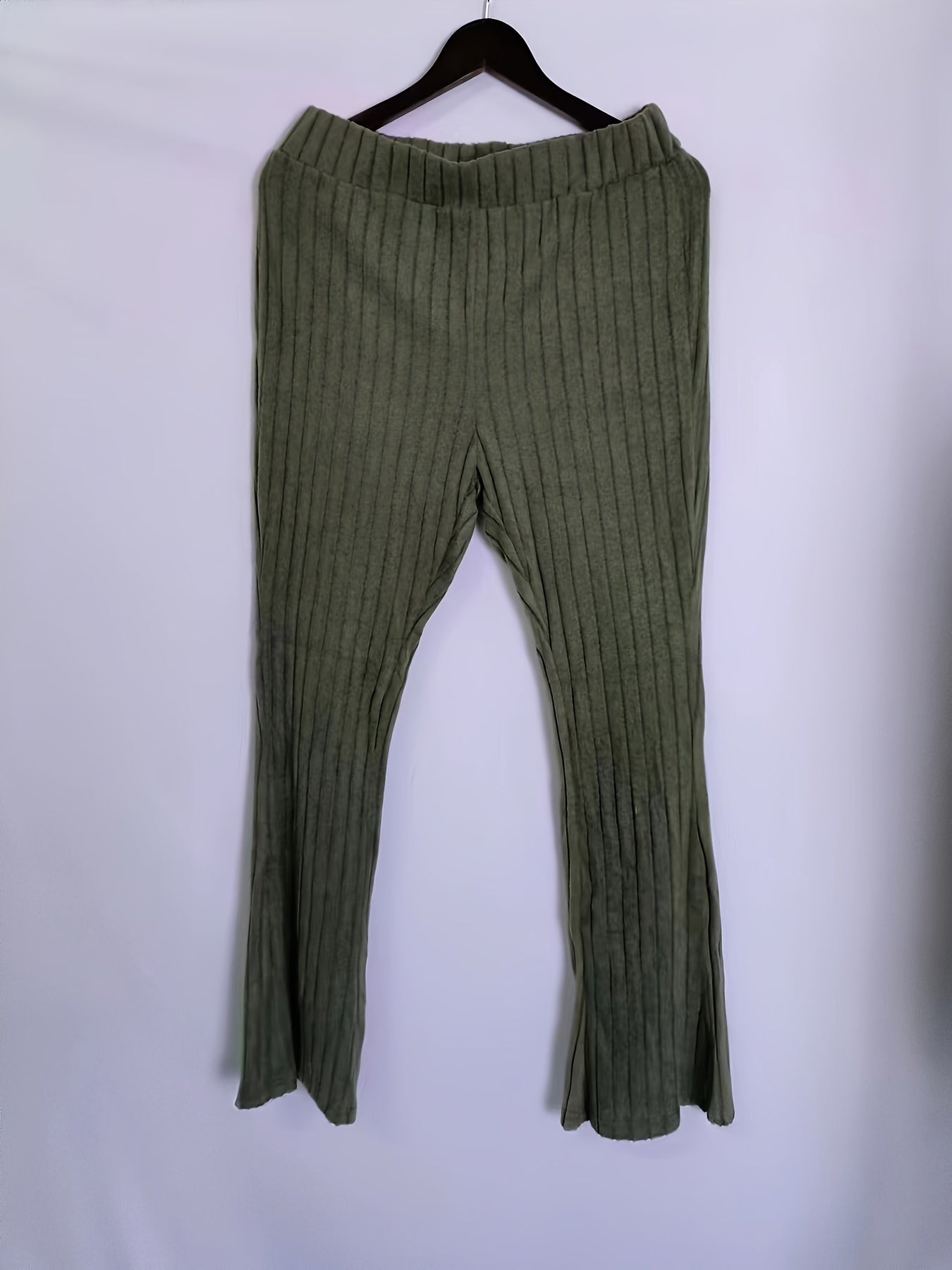 Ribbed High Rise Flared Leg Trousers
