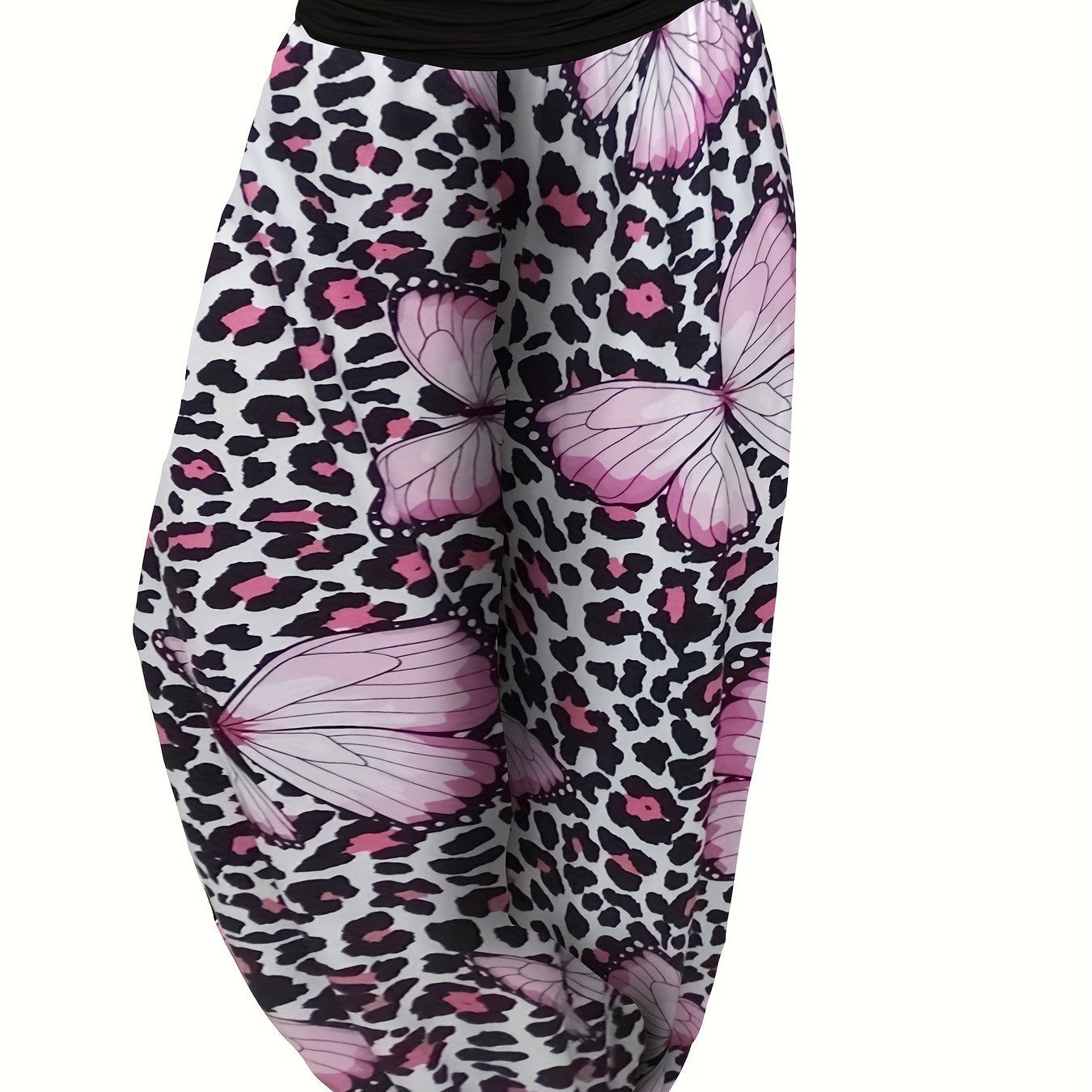  Colorblock Leopard Print Jogger Trousers