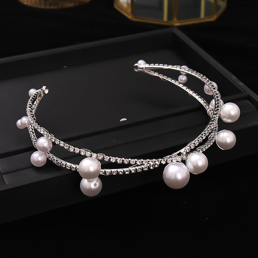 Faux Pearl Rhinestone Crown Headband Wedding Bride Tiara