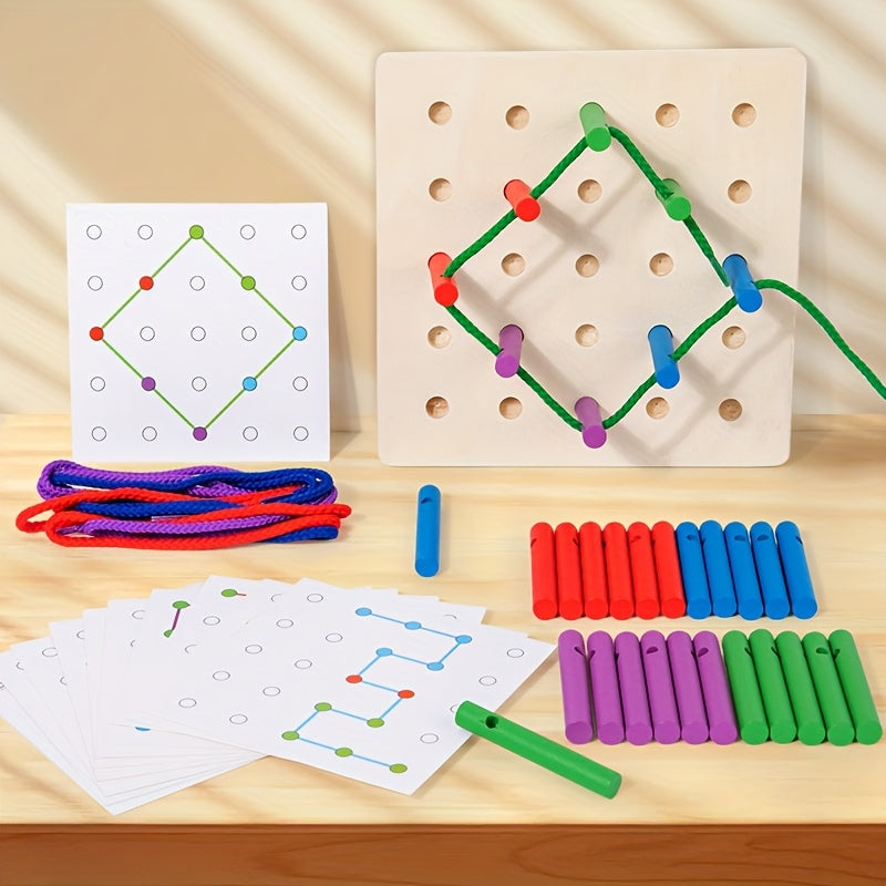 Colorful Wooden Rope Threading Game for Kids