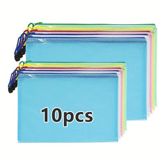 10pcs Mixed A4 & A5 Mesh Zip File Bags for School & Office Supplies